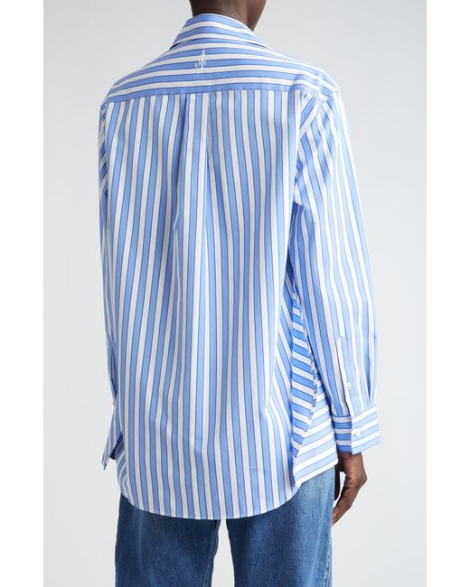 J.W. Anderson Blue Stripe Long Sleeve Draped Peplum Shirt