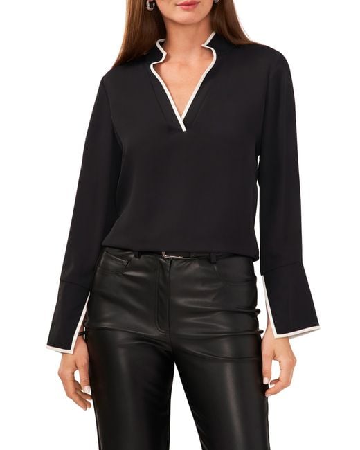 Vince Camuto Black Trim Split Neck Top