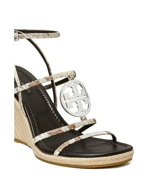 Tory Burch White Capri Miller Snakeskin Embossed Wedge Sandal