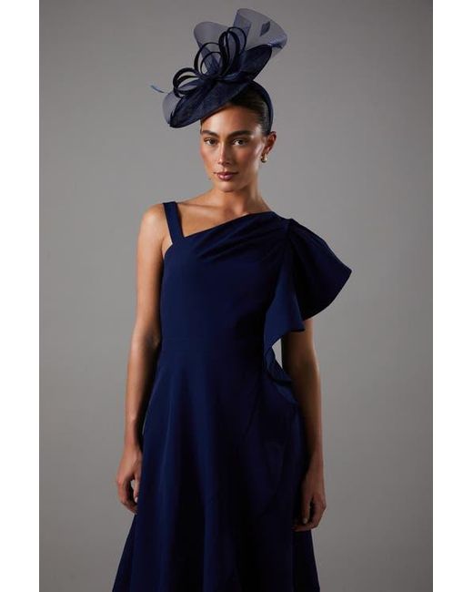 Coast Blue One Shoulder Crepe Ruffle Midi Dress