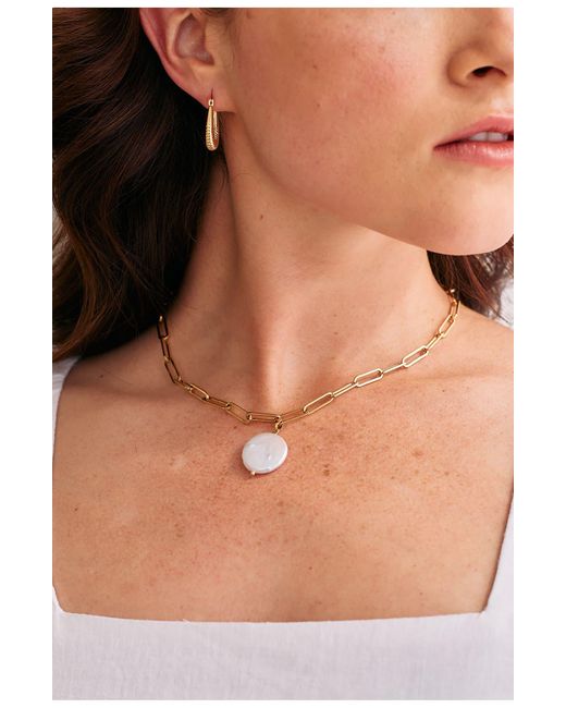 Brook and York Blue Olive Mother-of-pearl Pendant Paper Clip Chain Necklace
