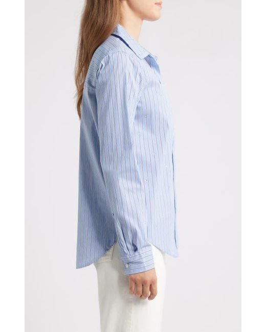 Beach Lunch Lounge Blue Lynden Embellished Stripe Cotton Blend Button-Up Shirt