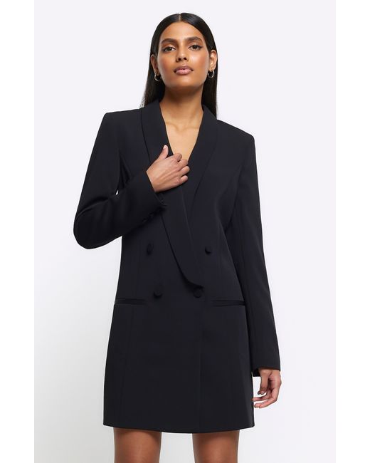 River Island Shawl Collar Long Sleeve Blazer Dress in Black | Lyst