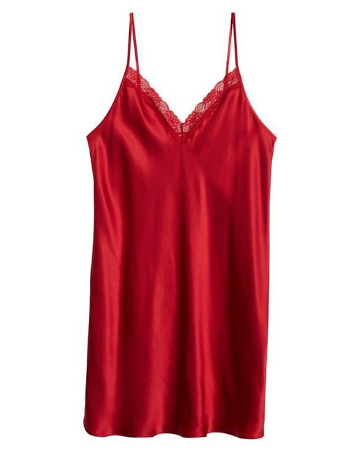 Etam Red Milky Lace Trim Silk Chemise