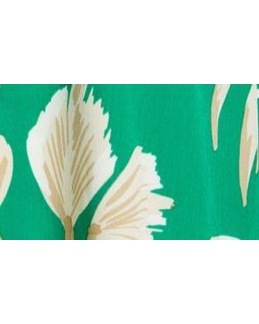 Anne Klein Green Palm Print Tie Cuff Crepe Top