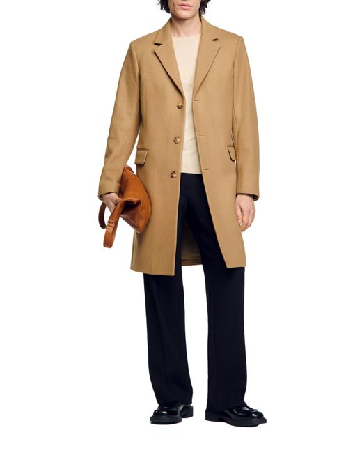 Sandro Brown Apollo Wool Blend Coat for men