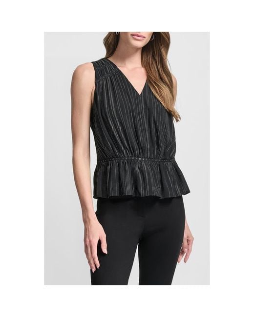 DKNY Women's Black Studded Chiffon Peplum Top