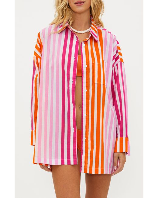 Beach Riot Alexa Stripe Long Sleeve Coverup Shirt in Red Lyst
