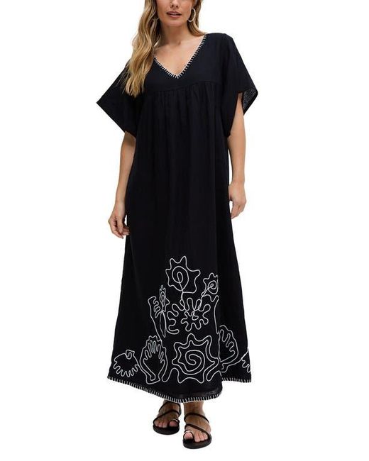 Raffya Black Candy Tabard Embroidered Hem Midi Dress