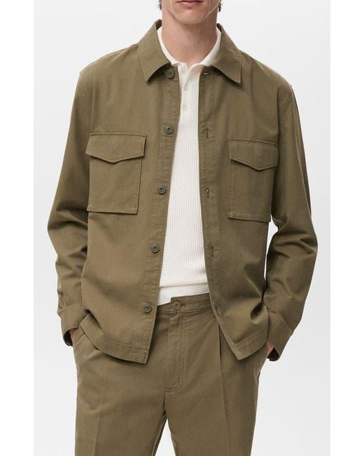 Mango Green Regular Fit Lyocell & Cotton Jacket for men