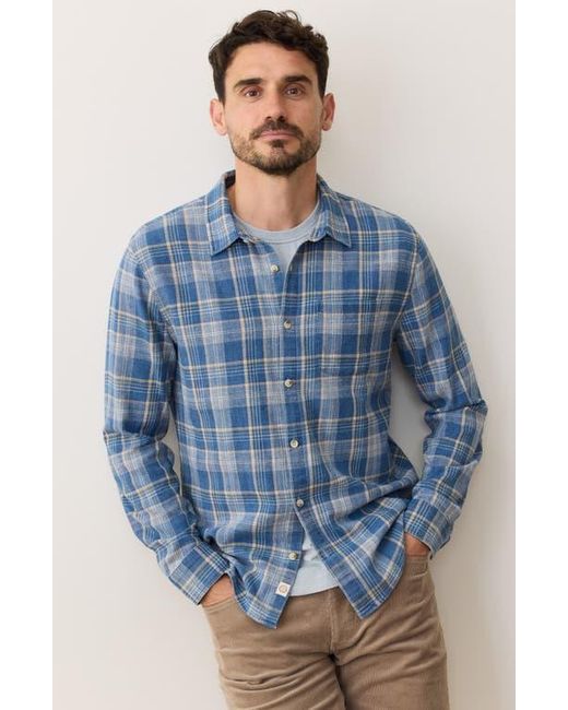Marine Layer Blue Classic Plaid Stretch Cotton Button-Up Shirt for men