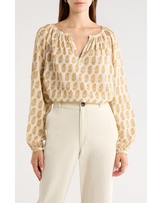 PAIGE Metallic Olvera Print Cotton Split Neck Top