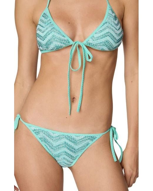 Missoni Blue Triangle Mesh Bikini With Zigzag Pattern And Sequins