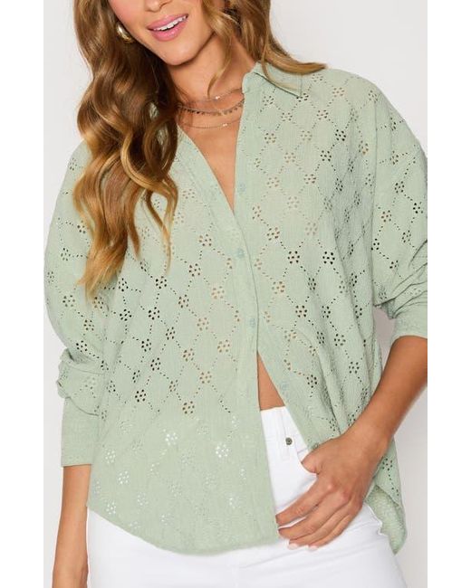 Vici Collection Green Amber Eyelet Crepe Button-Up Shirt