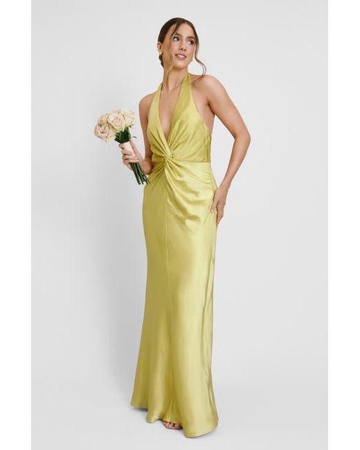 Six Stories Plunge Knot Neck Scarf Bridesmaid Dress in Metallic | Lyst