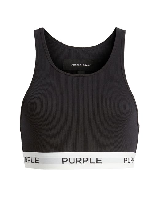 Purple Brand Black Stretch Cotton Rib Bralette