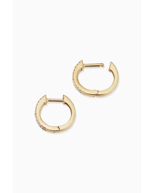 Oradina Metallic 14K Twin Row Diamond Mini Hoops