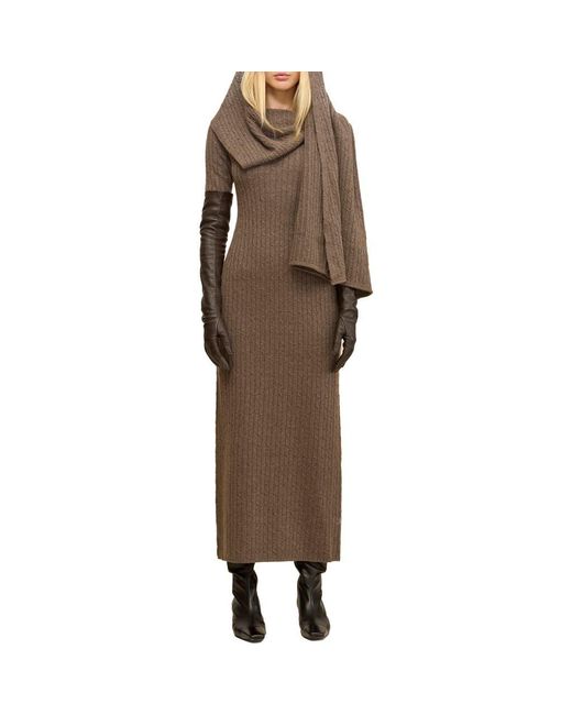 Cult Gaia Natacha Long Sleeve Wool & Cashmere Sweater Dress With Attached  Scarf in Brown | Lyst