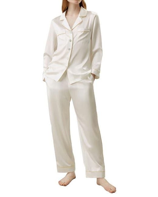 LILYSILK White Piping Silk Pajamas Set