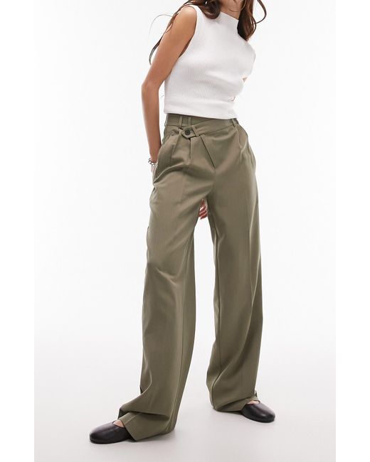 TOPSHOP Natural Asymmetric Wrap Front Pants