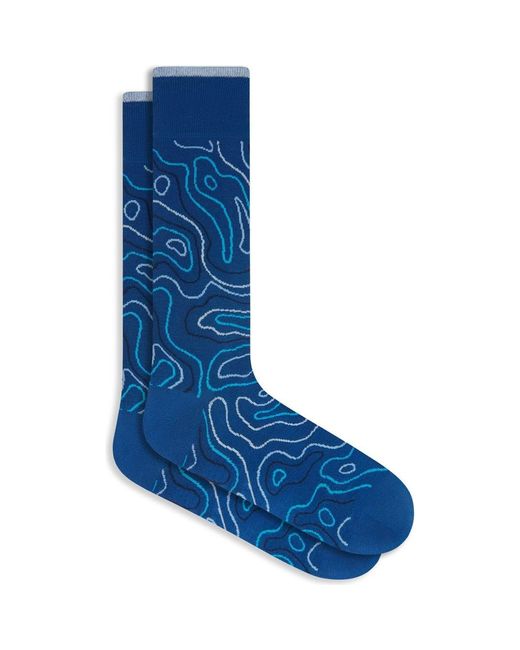 Bugatchi Blue Topography Pattern Mercerized Cotton Blend Dress Socks for men