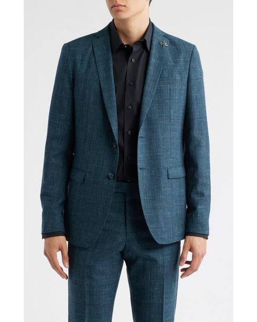 John Varvatos Blue Varick Slim Fit Glen Plaid Slub Wool & Linen Blend Suit for men