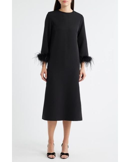 Lucy Paris Mariam Feather Trim Long Sleeve Cocktail Midi Dress in Black |  Lyst