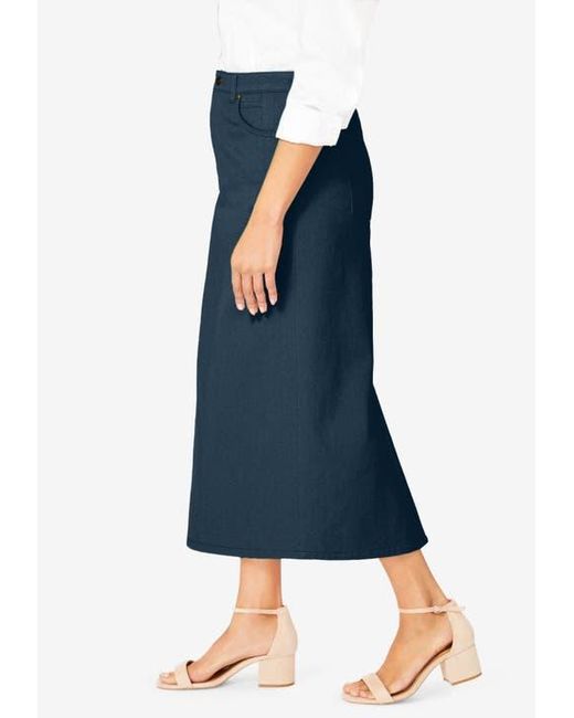 Jessica London Blue Classic Cotton Denim Midi Skirt