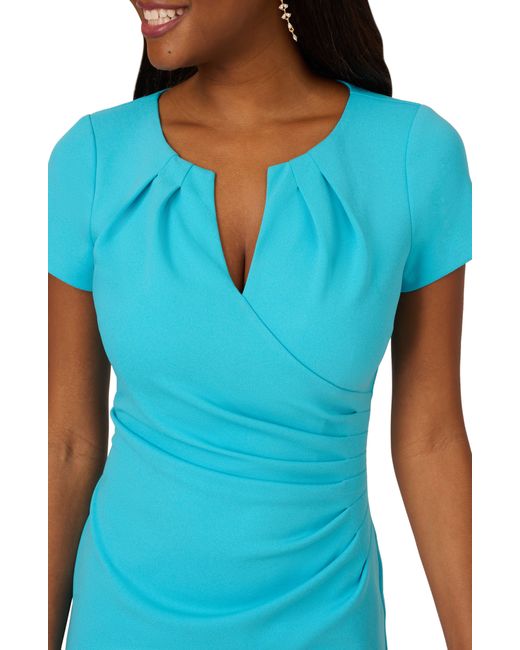 Adrianna Papell Blue Ruched Knit Crepe Sheath Dress
