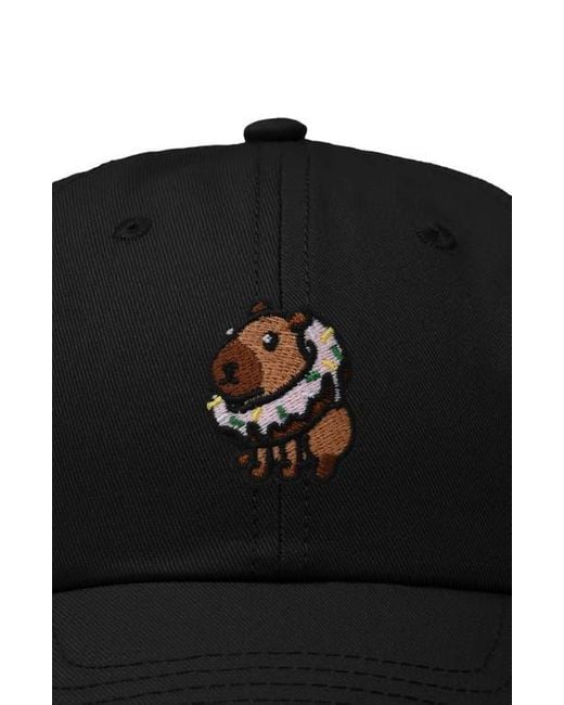 Alix Black Capybara Donut Embroidered Cap for men