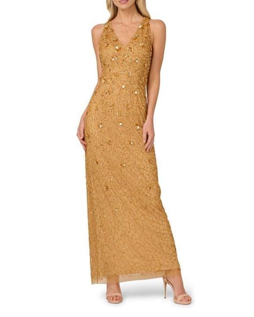 Adrianna Papell Multicolor Beaded Sleeveless Column Gown