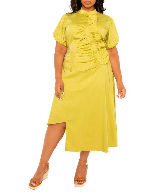 Buxom Couture Green Asymmetric Ruffle Dress