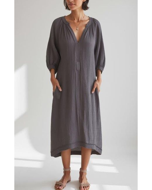 ocean + main Gray Gauze Dress With Pockets