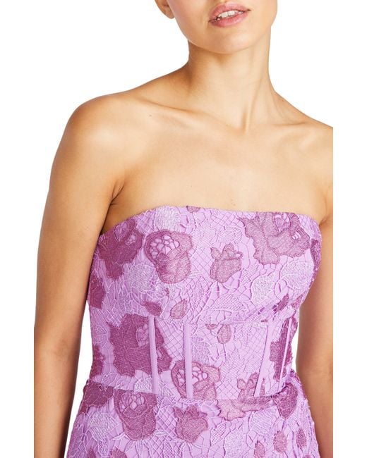 ML Monique Lhuillier Purple Justine Lace Strapless Gown
