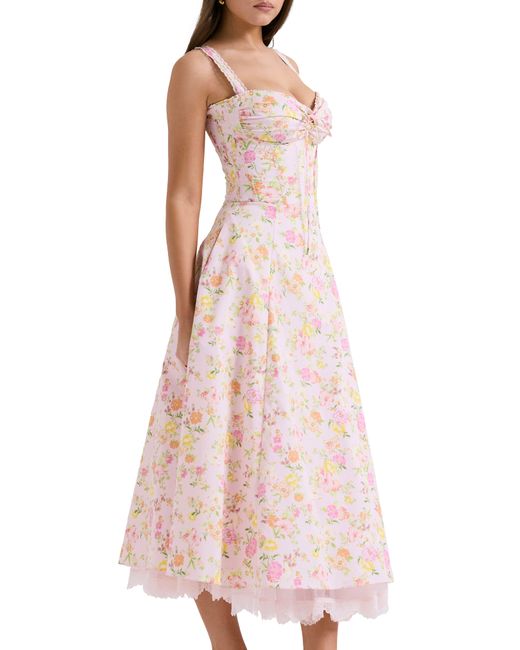 House Of Cb Pink Rosalee Floral Stretch Cotton Petticoat Dress