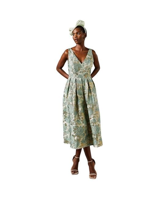 Coast V-Neck Jacquard Midi Dress in Green | Lyst