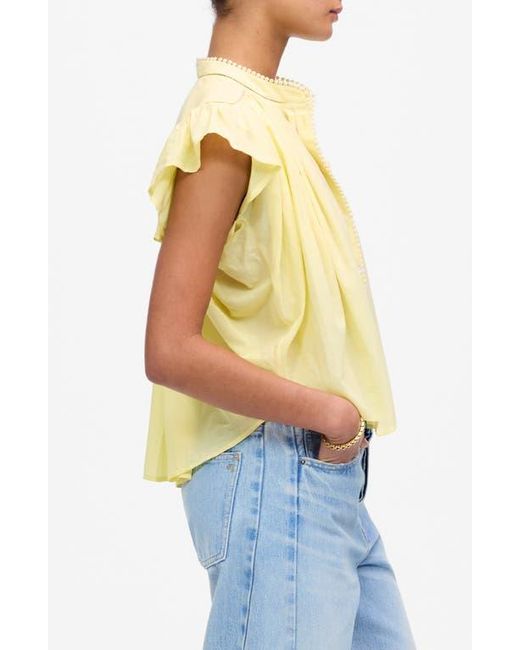 Madewell Blue Circle Trim Flutter Sleeve Shirt