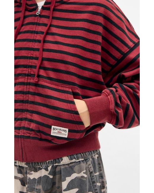 BDG Red Easy Stripe Crop Zip Hoodie
