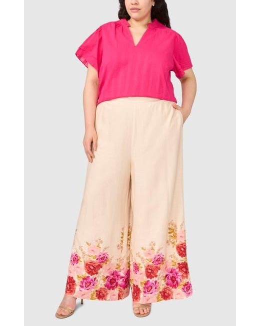 Halogen® Pink Ruffle Neck Flutter Sleeve Top