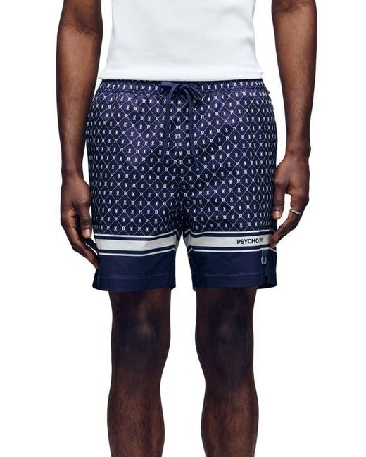 Psycho Bunny Blue Hunter Bunny Print Swim Trunks for men