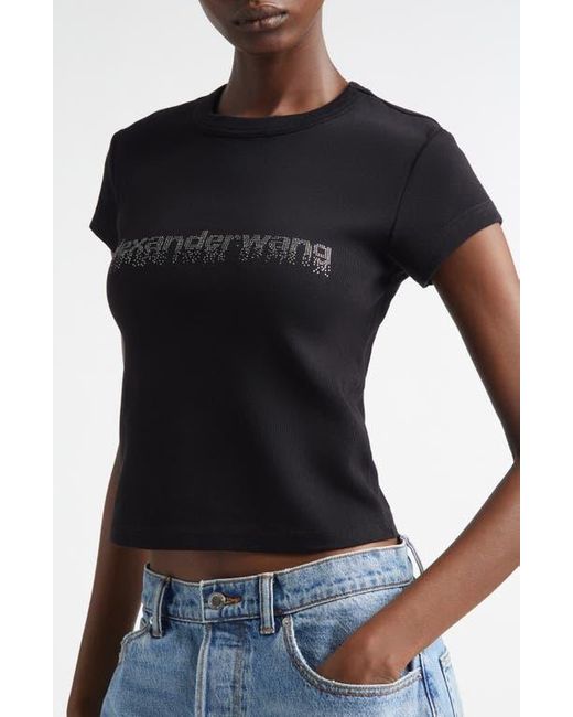 Alexander Wang Blue Hotfix Crystal Logo Baby Tee