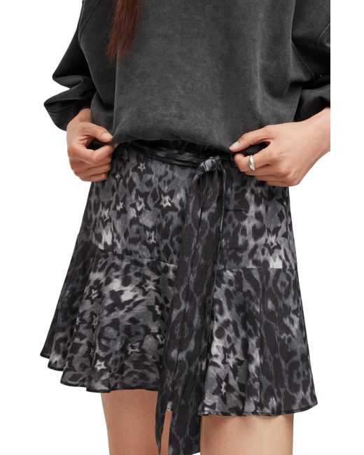AllSaints Black Frida Celia Animal Print Skirt