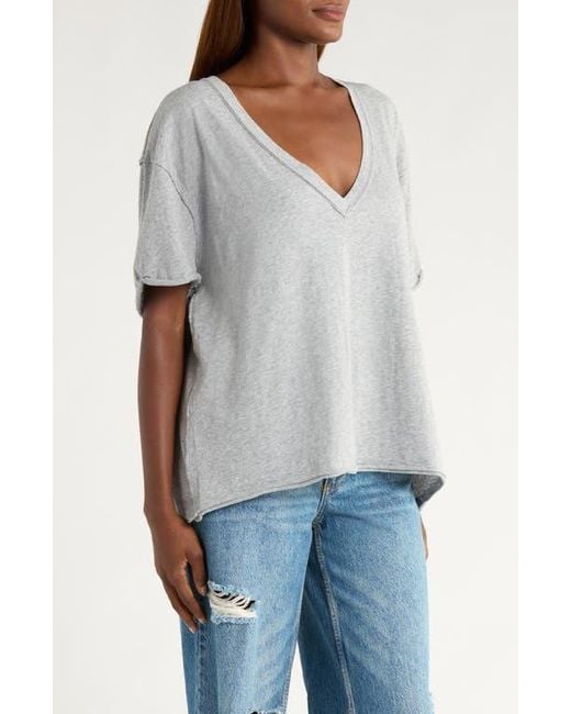 Free People Gray Nina V-Neck Cotton T-Shirt