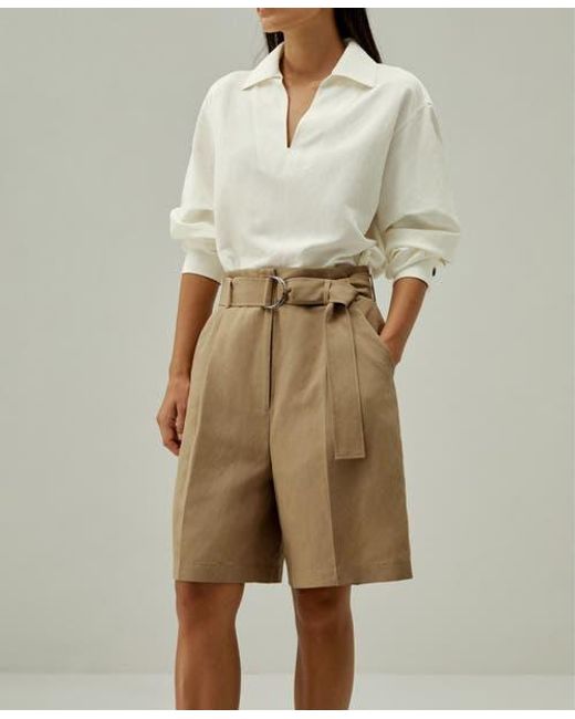 LILYSILK Natural Chic Silk-Linen Blend Bermuda Shorts