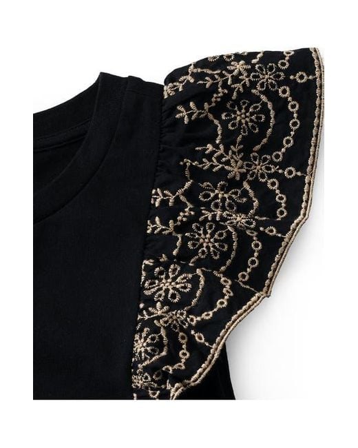 Lands' End Black Embroidered Ruffle Tank Top