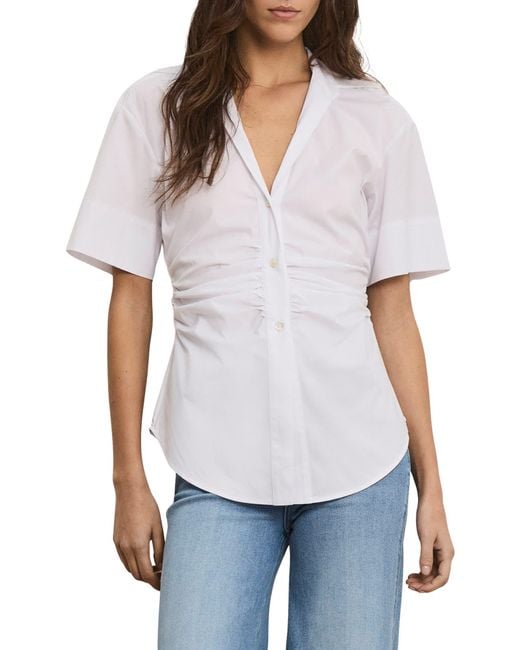 Veronica Beard White Devra Ruched Shirt