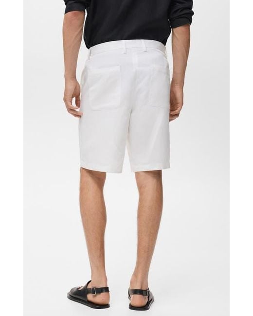 Mango White Elastic Waist Shorts for men