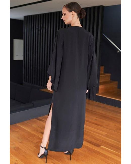 ocean + main Black Kimono Sleeve Silk Dress