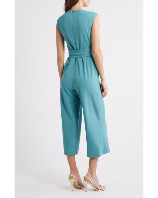 Tahari Blue Side Knot Scuba Crepe Jumpsuit