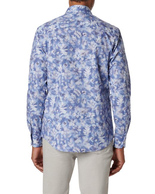 Bugatchi Blue Julian Shaped Fit Floral Stretch Cotton Button-up Shirt for men